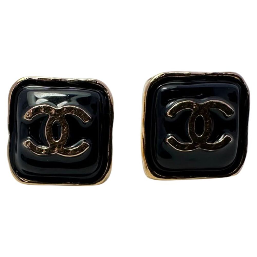 Chanel CC Stud Earrings in Black Resin